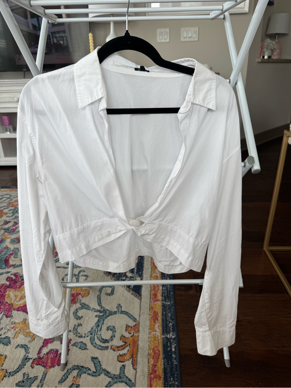 Monrow White Tie-Front Button Down Shirt
